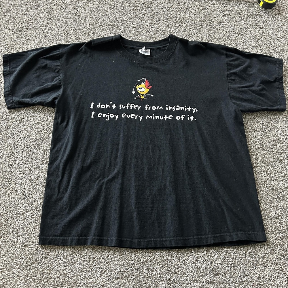 Y2K Cotton Heritage Shirt Mens XL Black Insanity Funny Quote Graphic Tee T-Shirt